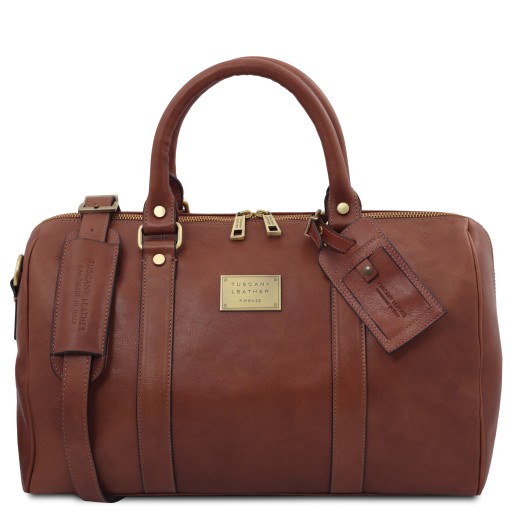 TL Voyager Travel leather duffle bag with pocket on the back side Small size