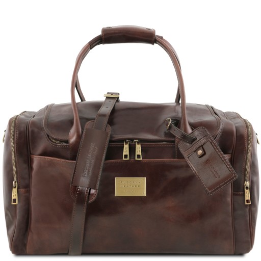 TL Voyager Reisetasche aus Leder mit 2 Reissverschluss Seitentaschen