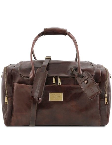 TL Voyager Reisetasche aus Leder mit 2 Reissverschluss Seitentaschen