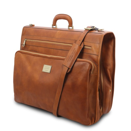 Papeete Kleidersack aus Leder mit grosse Vortasche