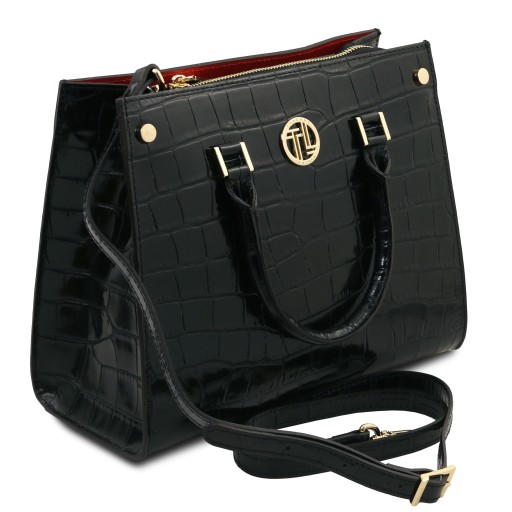 Croque Handtasche aus Leder mit Kroko Pragung