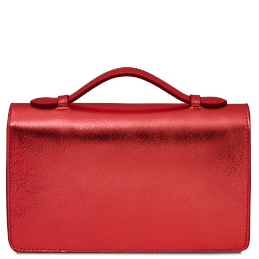 Opera Clutch aus Metallic Leder mit Schulterkette