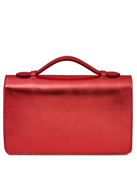 Opera Clutch aus Metallic Leder mit Schulterkette