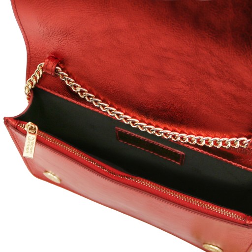Opera Clutch aus Metallic Leder mit Schulterkette