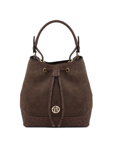 Ostrea Beuteltasche aus Veloursleder und Leder mit Straussenpragung