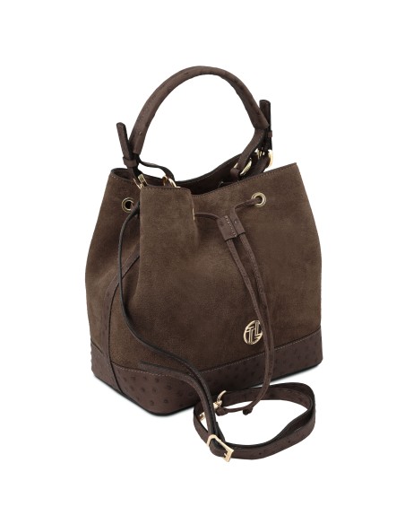 Ostrea Beuteltasche aus Veloursleder und Leder mit Straussenpragung