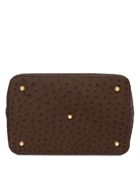 Ostrea Suede and ostrich effect printed leather bucket bag