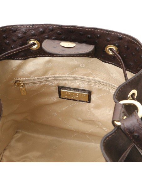 Ostrea Beuteltasche aus Veloursleder und Leder mit Straussenpragung