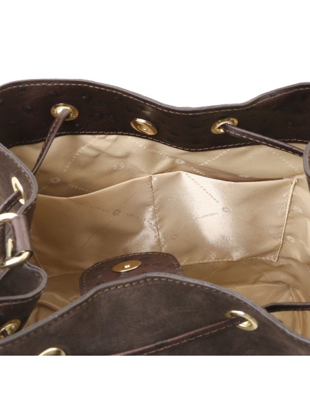 Ostrea Beuteltasche aus Veloursleder und Leder mit Straussenpragung