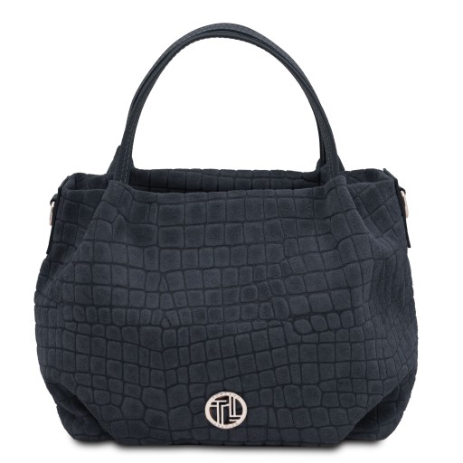 Nora Cocoon Handtasche aus Veloursleder mit Krokopragung