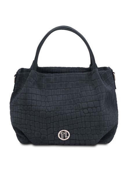 Nora Cocoon Handtasche aus Veloursleder mit Krokopragung