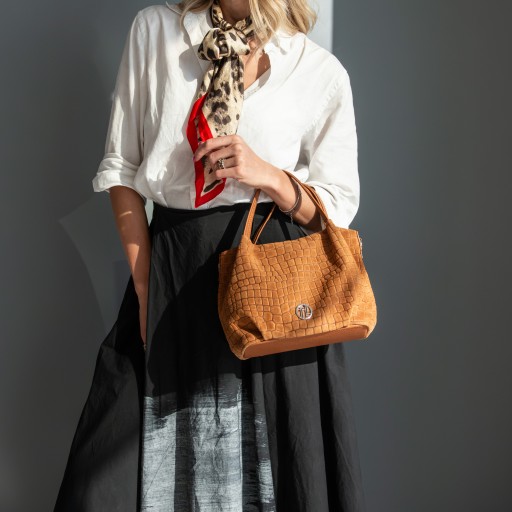 Nora Cocoon Suede leather handbag with croc print