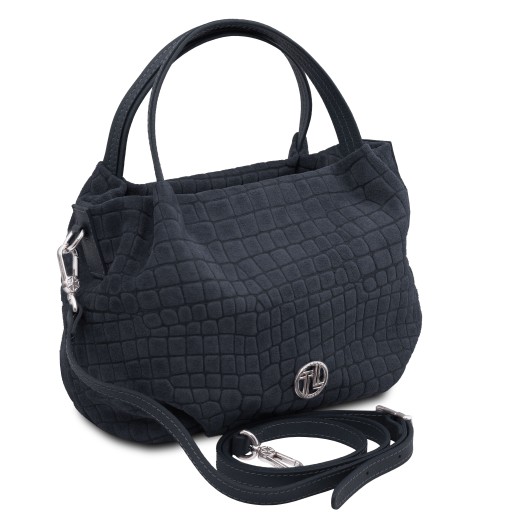 Nora Cocoon Handtasche aus Veloursleder mit Krokopragung