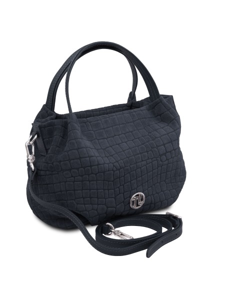 Nora Cocoon Handtasche aus Veloursleder mit Krokopragung