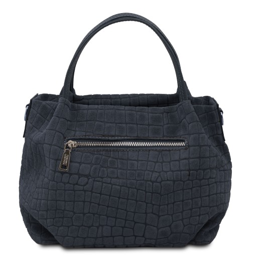 Nora Cocoon Handtasche aus Veloursleder mit Krokopragung