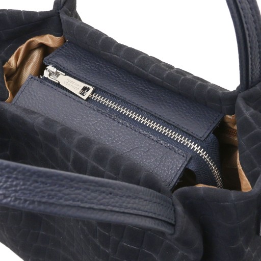 Nora Cocoon Handtasche aus Veloursleder mit Krokopragung