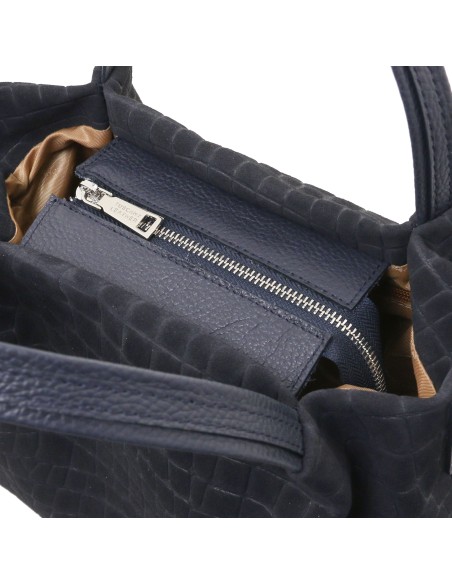 Nora Cocoon Handtasche aus Veloursleder mit Krokopragung