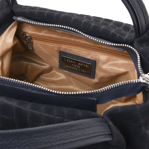 Nora Cocoon Handtasche aus Veloursleder mit Krokopragung