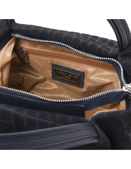 Nora Cocoon Suede leather handbag with croc print