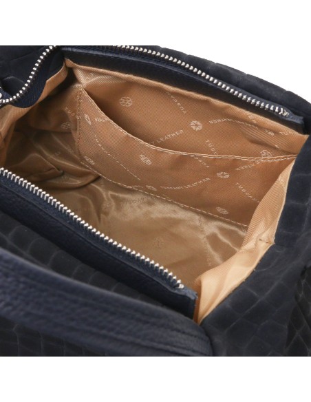 Nora Cocoon Suede leather handbag with croc print