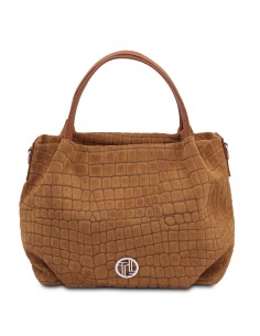 Nora Cocoon Suede leather handbag with croc print