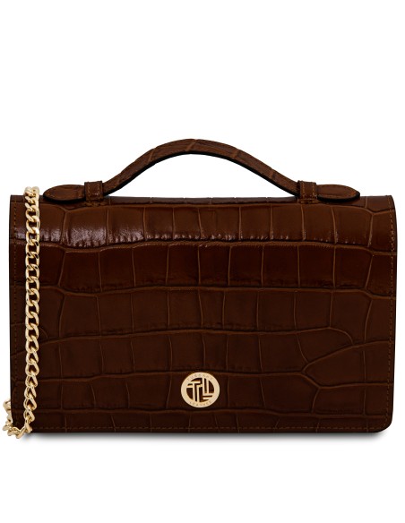 Opera Croque Clutch aus Leder mit Kroko Pragung und Schulterkette