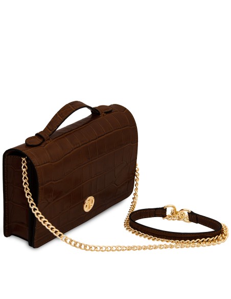 Opera Croque Croc print leather clutch with chain strap