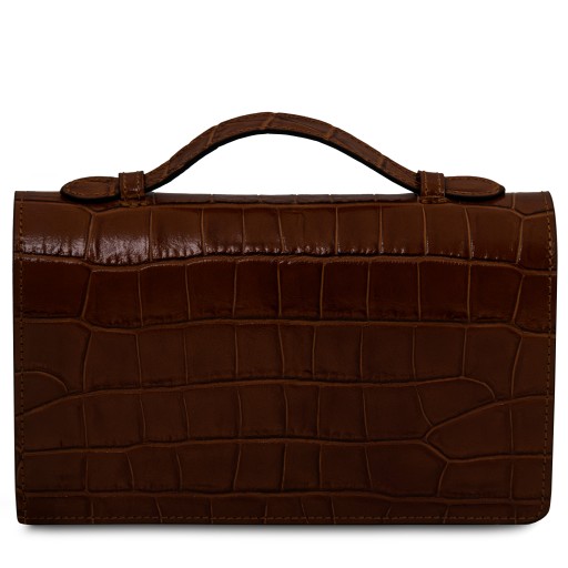 Opera Croque Croc print leather clutch with chain strap