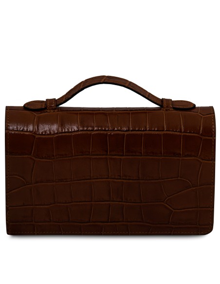 Opera Croque Clutch aus Leder mit Kroko Pragung und Schulterkette