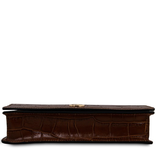 Opera Croque Croc print leather clutch with chain strap