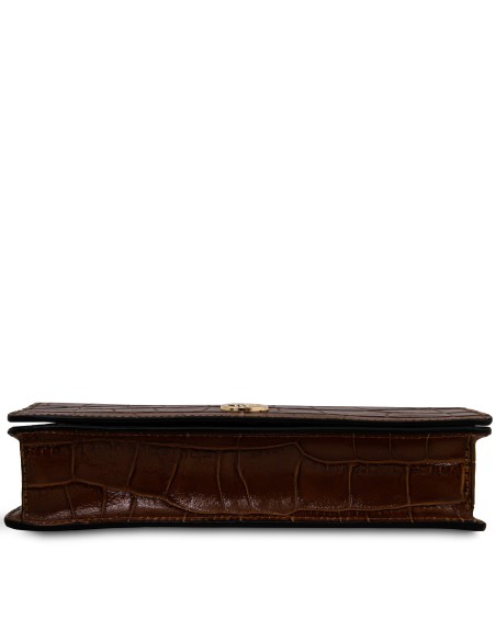 Opera Croque Clutch aus Leder mit Kroko Pragung und Schulterkette