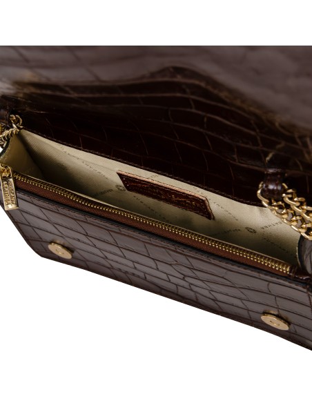 Opera Croque Croc print leather clutch with chain strap