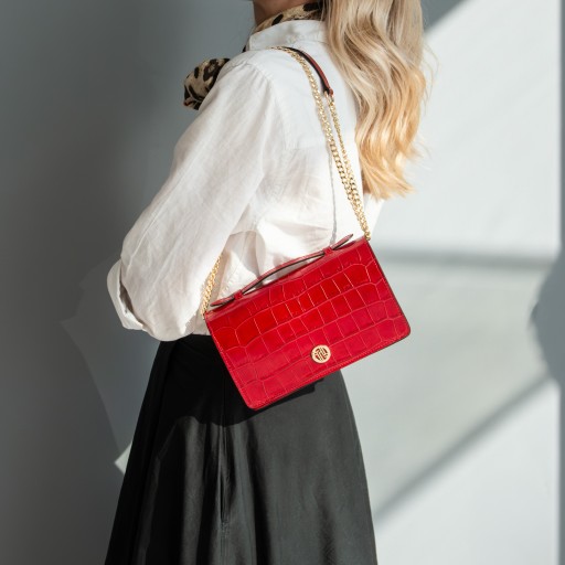Opera Croque Croc print leather clutch with chain strap