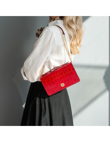 Opera Croque Croc print leather clutch with chain strap