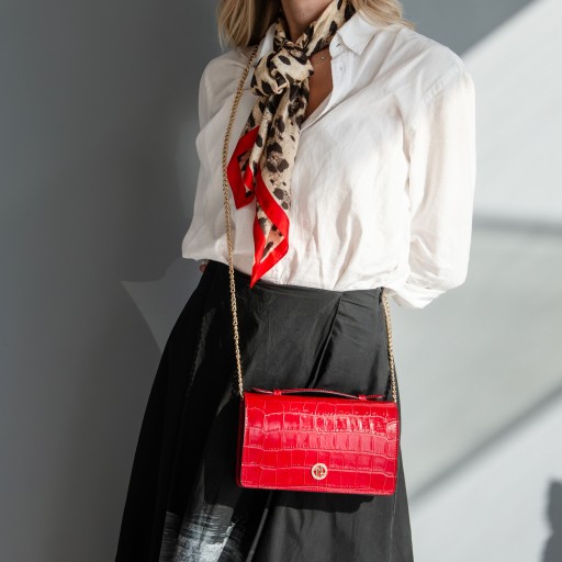Opera Croque Croc print leather clutch with chain strap