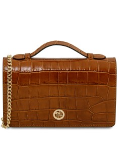 Opera Croque Croc print leather clutch with chain strap