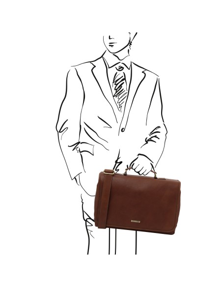 Mantova Leather multi compartment briefcase with flap