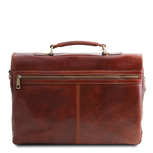 Mantova Leather multi compartment briefcase with flap