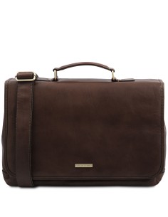 Mantova Leather multi compartment briefcase with flap