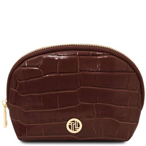 Vera Kosmetiktasche aus Leder mit Kroko Pragung