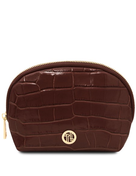 Vera Croc print leather toiletry case