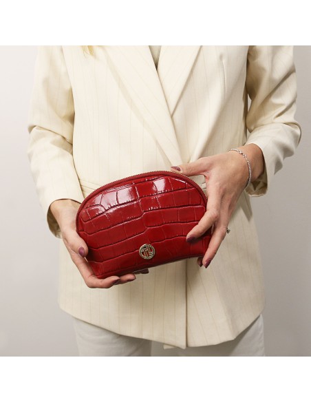 Vera Kosmetiktasche aus Leder mit Kroko Pragung