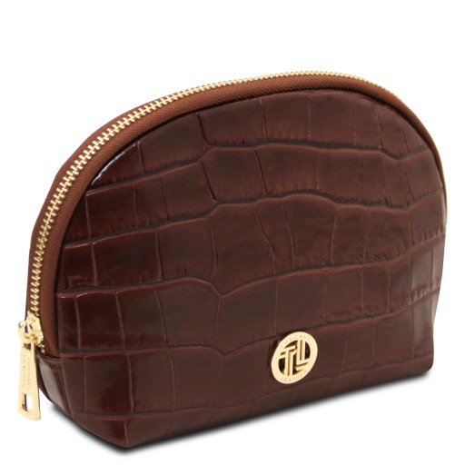 Vera Kosmetiktasche aus Leder mit Kroko Pragung