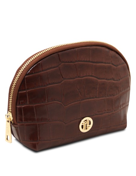 Vera Kosmetiktasche aus Leder mit Kroko Pragung