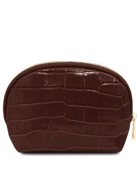 Vera Kosmetiktasche aus Leder mit Kroko Pragung