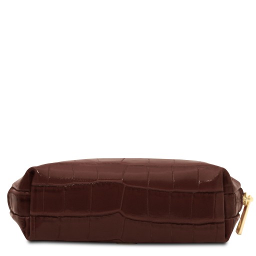 Vera Croc print leather toiletry case