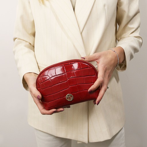 Vera Kosmetiktasche aus Leder mit Kroko Pragung