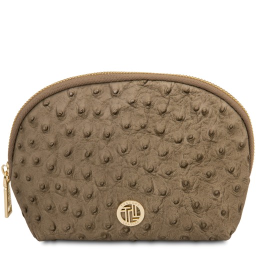 Vera Leather toiletry case in ostrich print leather