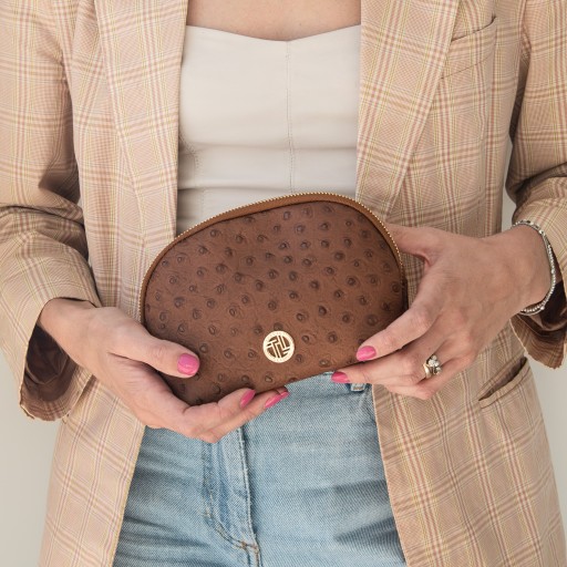 Vera Leather toiletry case in ostrich print leather