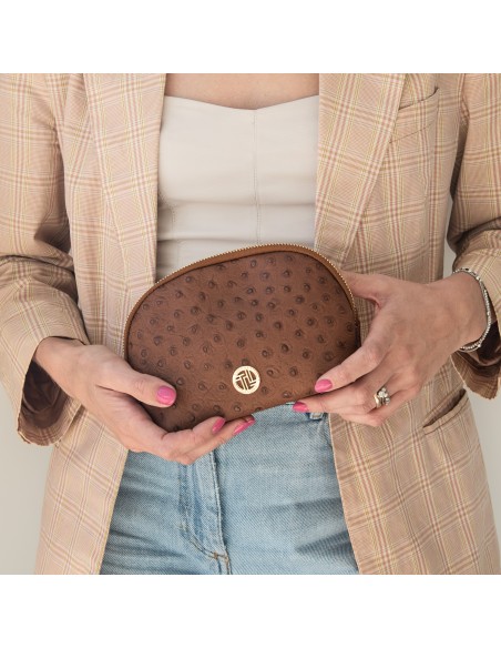 Vera Leather toiletry case in ostrich print leather